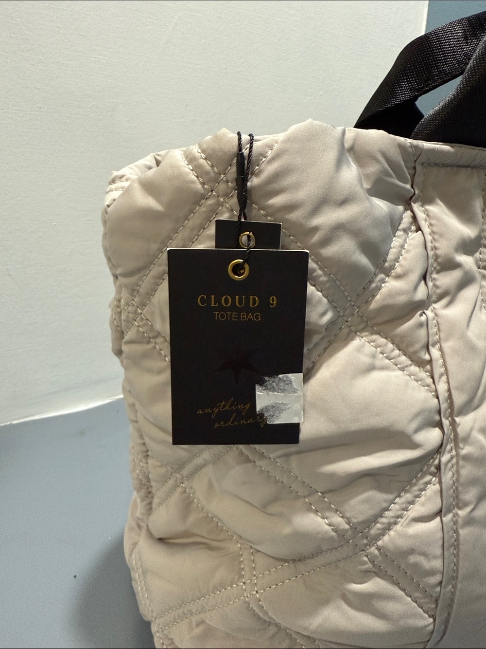 Kedzie Quilted Cream Tote with Black Handles - Picture 2 of 6